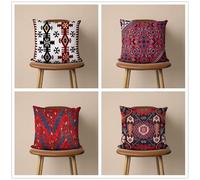 KIZIFI Cushion Covers Set of 4 35x35 cm Geometric Black Linen Decorative Cushion Cover Ethnic Style Square Throw Pillow Case 14x14 inch Outdoor Sofa Cushions Covers for Couch, Bed, Bench