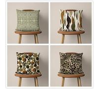 KIZIFI Cushion Covers Set of 4 35x35 cm Green Dots Linen Decorative Cushion Cover Brown Black Square Throw Pillow Case 14x14 inch Outdoor Sofa Cushions Covers for Couch, Bed, Bench