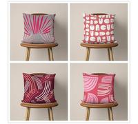 KIZIFI Cushion Covers Set of 4 35x35 cm Stripes Linen Decorative Cushion Cover Pink White Square Throw Pillow Case 14x14 inch Outdoor Sofa Cushions Covers for Couch, Bed, Bench