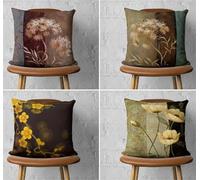 KIZIFI Cushion Covers Set of 4 50x50 cm Brown Flowers Linen Decorative Cushion Cover Yellow Green Square Throw Pillow Case 20x20 inch Outdoor Sofa Cushions Covers for Couch, Bed, Bench