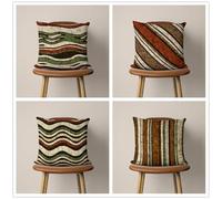 KIZIFI Cushion Covers Set of 4 50x50 cm Green Black Linen Decorative Cushion Cover Brown Stripes Square Throw Pillow Case 20x20 inch Outdoor Sofa Cushions Covers for Couch, Bed, Bench
