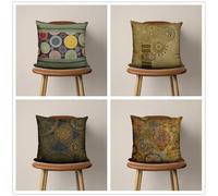 KIZIFI Cushion Covers Set of 4 50x50 cm Green Yellow Linen Decorative Cushion Cover Brown Square Throw Pillow Case 20x20 inch Outdoor Sofa Cushions Covers for Couch, Bed, Bench