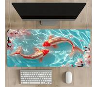 KIZIFI Extended Large Gaming Mouse Pad, Non-Slip Rubber Base Stitched Edge Big Desk Mat, Flowers Koi Desk Keyboard Mouse Mat for PC Laptop Home Office 35.4x15.7x0.08 inch