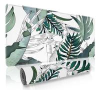 KIZIFI Extended Large Gaming Mouse Pad, Non-Slip Rubber Base Stitched Edge Big Desk Mat, Green Tropical Plants Desk Keyboard Mouse Mat for PC Laptop Home Office 31.5x15.7x0.12 inch