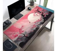 KIZIFI Extended Large Gaming Mouse Pad, Non-Slip Rubber Base Stitched Edge Big Desk Mat, Moon Pink Flowers Desk Keyboard Mouse Mat for PC Laptop Home Office 35.4x11.8x0.08 inch
