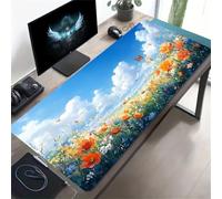 KIZIFI Extended Large Gaming Mouse Pad, Non-Slip Rubber Base Stitched Edge Big Desk Mat, Orange Flowers Landscape Desk Keyboard Mouse Mat for PC Laptop Home Office 31.5x15.7x0.12 inch