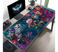 KIZIFI Extended Large Gaming Mouse Pad, Non-Slip Rubber Base Stitched Edge Big Desk Mat, Owl Flowers Desk Keyboard Mouse Mat for PC Laptop Home Office 35.4x11.8x0.08 inch