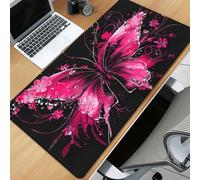 KIZIFI Extended Large Gaming Mouse Pad, Non-Slip Rubber Base Stitched Edge Big Desk Mat, Pink Flowers Butterfly Desk Keyboard Mouse Mat for PC Laptop Home Office 35.4x15.7x0.08 inch