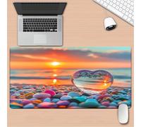 KIZIFI Extended Large Gaming Mouse Pad, Non-Slip Rubber Base Stitched Edge Big Desk Mat, Sunset Pebbles Desk Keyboard Mouse Mat for PC Laptop Home Office 27.5x11.8x0.12 inch