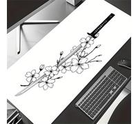 KIZIFI Extended Large Gaming Mouse Pad, Non-Slip Rubber Base Stitched Edge Big Desk Mat, White Flower Sword Desk Keyboard Mouse Mat for PC Laptop Home Office 35.4x15.7x0.08 inch