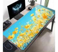 KIZIFI Extended Large Gaming Mouse Pad, Non-Slip Rubber Base Stitched Edge Big Desk Mat, Yellow Flowers Desk Keyboard Mouse Mat for PC Laptop Home Office 31.5x15.7x0.12 inch