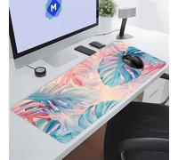 KIZIFI Gaming Mouse Mat 31.5x15.7x0.08 inch Large Mouse Pad Pink Green Leaves Extended XXL Mousepad with Non-Slip Rubber Base Smooth Cloth Surface Big Desk Pad for Gaming Office Work