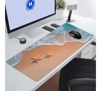 KIZIFI Gaming Mouse Mat 35.4x15.7x0.12 inch Large Mouse Pad Beach Starfish Waves Extended XXL Mousepad with Non-Slip Rubber Base Smooth Cloth Surface Big Desk Pad for Gaming Office Work