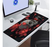 KIZIFI Gaming Mouse Mat 35.4x15.7x0.12 inch Large Mouse Pad Red Lotus Ghost Extended XXL Mousepad with Non-Slip Rubber Base Smooth Cloth Surface Big Desk Pad for Gaming Office Work