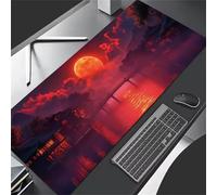 KIZIFI Gaming Mouse Pad 23.6x15.7x0.12 inch, Red Moon Landscape XXL Extended Mouse Mat, Non-Slip Keyboard Mat with Stitched Edges, Large Mouse Mats for Desk Home Office