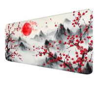 KIZIFI Gaming Mouse Pad 27.5x15.7x0.08 inch, Japan Ink Painting XXL Extended Mouse Mat, Non-Slip Keyboard Mat with Stitched Edges, Large Mouse Mats for Desk Home Office