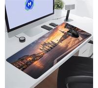 KIZIFI Gaming Mouse Pad 27.5x15.7x0.08 inch, Retro Architecture XXL Extended Mouse Mat, Non-Slip Keyboard Mat with Stitched Edges, Large Mouse Mats for Desk Home Office