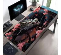 KIZIFI Gaming Mouse Pad 35.4x15.7x0.08 inch, Pink Flower Dragon XXL Extended Mouse Mat, Non-Slip Keyboard Mat with Stitched Edges, Large Mouse Mats for Desk Home Office