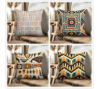 KIZIFI Green Geometry Outdoor Cushion Covers 60x60 cm Set of 4 Waterproof Throw Pillow Covers Black Yellow Linen Cushion Covers Patio Garden Pillowcases for Bench Sofa Indoor Decoration
