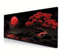KIZIFI Large Gaming Mouse Pad XXL Extended Desk Mat, Red Full Moon Mouse Mat, Gaming Keyboard Mousepad, Big Desk Pad with Non-Slip Base and Stitched Edge for Office/Gaming (27.5x11.8x0.08 inch)