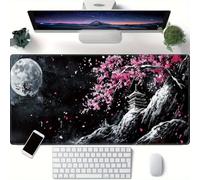 KIZIFI Large Mouse Pad, Moon Cherry Blossoms Gaming Mouse Mat, Extended XXL Mousepad with Non-Slip Rubber Base, Office Full Desk Mat with Stitched Edges, Long Keyboard Mouse Pad (31.5x11.8x0.08 inch)