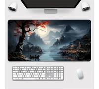 KIZIFI Large Mouse Pad, Moon Mountains Lakes Gaming Mouse Mat, Extended XXL Mousepad with Non-Slip Rubber Base, Office Full Desk Mat with Stitched Edges, Long Keyboard Mouse Pad (31.5x15.7x0.08 inch)