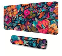 KIZIFI Large Mouse Pad, Orange Pink Flowers Gaming Mouse Mat, Extended XXL Mousepad with Non-Slip Rubber Base, Office Full Desk Mat with Stitched Edges, Long Keyboard Mouse Pad (31.5x11.8x0.08 inch)