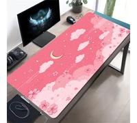 KIZIFI Large Mouse Pad, Pink Flowers Moon Gaming Mouse Mat, Extended XXL Mousepad with Non-Slip Rubber Base, Office Full Desk Mat with Stitched Edges, Long Keyboard Mouse Pad (47.2x23.6x0.12 inch)
