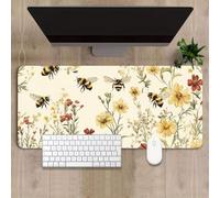 KIZIFI Large Mouse Pad, Wildflowers Bees Gaming Mouse Mat, Extended XXL Mousepad with Non-Slip Rubber Base, Office Full Desk Mat with Stitched Edges, Long Keyboard Mouse Pad (31.5x15.7x0.08 inch)