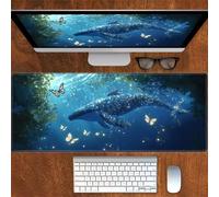 KIZIFI Large Mouse Pads 31.5x15.7x0.12 inch Blue Whale Butterfly Gaming Mouse Mat Big Non-slip Desk Mat Improved Accuracy Suitable for Various Scenarios Such as Work, Play and Study