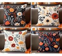 KIZIFI Orange Flowers Outdoor Cushion Covers 45x45 cm Set of 4 Waterproof Throw Pillow Covers Yellow Blue Linen Cushion Covers Patio Garden Pillowcases for Bench Sofa Indoor Decoration