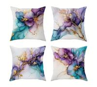 KIZIFI Pack of 4 Waterproof Cushion Covers 35x35 cm Marble Outdoor Cushion Covers Green Purple Linen Square Pillowcase Modern Decorative Pillow Cover for Patio Garden Porch Bench Sofa Indoor Bed