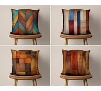 KIZIFI Pack of 4 Waterproof Cushion Covers 35x35 cm Stripes Outdoor Cushion Covers Brown Blue Linen Square Pillowcase Modern Decorative Pillow Cover for Patio Garden Porch Bench Sofa Indoor Bed