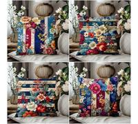 KIZIFI Pack of 4 Waterproof Cushion Covers 50x50 cm Blue Stripes Outdoor Cushion Covers Pink Red Linen Square Pillowcase Modern Decorative Pillow Cover for Patio Garden Porch Bench Sofa Indoor Bed