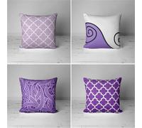 KIZIFI Pack of 4 Waterproof Cushion Covers 50x50 cm Geometric Outdoor Cushion Covers Purple Black Linen Square Pillowcase Modern Decorative Pillow Cover for Patio Garden Porch Bench Sofa Indoor Bed