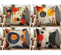 KIZIFI Pack of 4 Waterproof Cushion Covers 50x50 cm Red Yellow Outdoor Cushion Covers Black Blue Linen Square Pillowcase Modern Decorative Pillow Cover for Patio Garden Porch Bench Sofa Indoor Bed