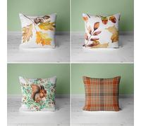 KIZIFI Pack of 4 Waterproof Cushion Covers 50x50 cm Yellow Checks Outdoor Cushion Covers Animals Linen Square Pillowcase Modern Decorative Pillow Cover for Patio Garden Porch Bench Sofa Indoor Bed