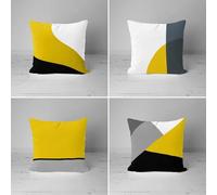 KIZIFI Pack of 4 Waterproof Cushion Covers 50x50 cm Yellow White Outdoor Cushion Covers Gray Black Linen Square Pillowcase Modern Decorative Pillow Cover for Patio Garden Porch Bench Sofa Indoor Bed
