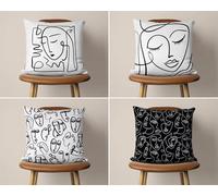 KIZIFI Pack of 4 Waterproof Cushion Covers 65x65 cm Black Lines Outdoor Cushion Covers Minimalist Linen Square Pillowcase Modern Decorative Pillow Cover for Patio Garden Porch Bench Sofa Indoor Bed