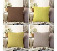 KIZIFI Pack of 4 Waterproof Cushion Covers 65x65 cm Brown Yellow Outdoor Cushion Covers Plain Linen Square Pillowcase Modern Decorative Pillow Cover for Patio Garden Porch Bench Sofa Indoor Bed