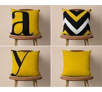 KIZIFI Pack of 4 Waterproof Cushion Covers 65x65 cm Geometric Outdoor Cushion Covers Black Yellow Linen Square Pillowcase Modern Decorative Pillow Cover for Patio Garden Porch Bench Sofa Indoor Bed