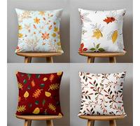 KIZIFI Pack of 4 Waterproof Cushion Covers 65x65 cm Maple Leaves Outdoor Cushion Covers Yellow Red Linen Square Pillowcase Modern Decorative Pillow Cover for Patio Garden Porch Bench Sofa Indoor Bed