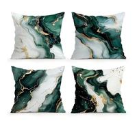 KIZIFI Pack of 4 Waterproof Cushion Covers 65x65 cm Marble Outdoor Cushion Covers Green Brown Linen Square Pillowcase Modern Decorative Pillow Cover for Patio Garden Porch Bench Sofa Indoor Bed