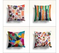 KIZIFI Pack of 4 Waterproof Cushion Covers 65x65 cm Orange Green Outdoor Cushion Covers Blue Yellow Linen Square Pillowcase Modern Decorative Pillow Cover for Patio Garden Porch Bench Sofa Indoor Bed