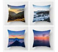 KIZIFI Pack of 4 Waterproof Cushion Covers 65x65 cm Sky Scenery Outdoor Cushion Covers Sunrise Linen Square Pillowcase Modern Decorative Pillow Cover for Patio Garden Porch Bench Sofa Indoor Bed