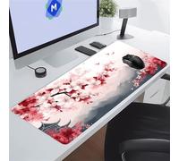 KIZIFI Pink Cherry Blossoms Large Mouse Pad Gaming Desk Mat 35.4x11.8x0.12 inch XXL Extended Mousepad with Non-Slip Rubber Base and Stitched Edge Mouse Pads for Desk Home Office Gaming