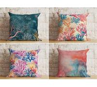 KIZIFI Pink Coral Outdoor Cushion Covers 60x60 cm Set of 4 Waterproof Throw Pillow Covers Blue Orange Linen Cushion Covers Patio Garden Pillowcases for Bench Sofa Indoor Decoration