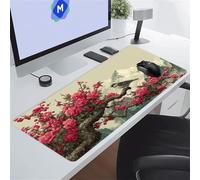 KIZIFI Pink Flower Bird Large Mouse Pad Gaming Desk Mat 35.4x11.8x0.12 inch XXL Extended Mousepad with Non-Slip Rubber Base and Stitched Edge Mouse Pads for Desk Home Office Gaming