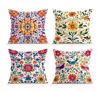 KIZIFI Pink Yellow Outdoor Cushion Covers 60x60 cm Set of 4 Waterproof Throw Pillow Covers Blue Green Linen Cushion Covers Patio Garden Pillowcases for Bench Sofa Indoor Decoration