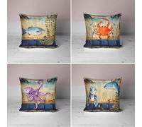 KIZIFI Sea Turtle Outdoor Cushion Covers 60x60 cm Set of 4 Waterproof Throw Pillow Covers Blue Purple Linen Cushion Covers Patio Garden Pillowcases for Bench Sofa Indoor Decoration